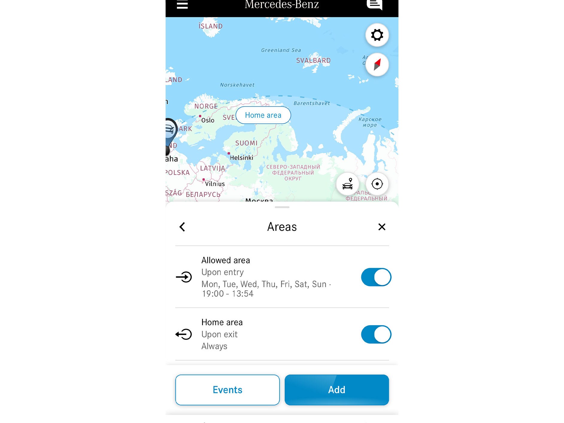 Num smartphone é apresentado se um veículo se desloca dentro ou fora de uma área definida graças ao Extra Digital Geolocalizador.