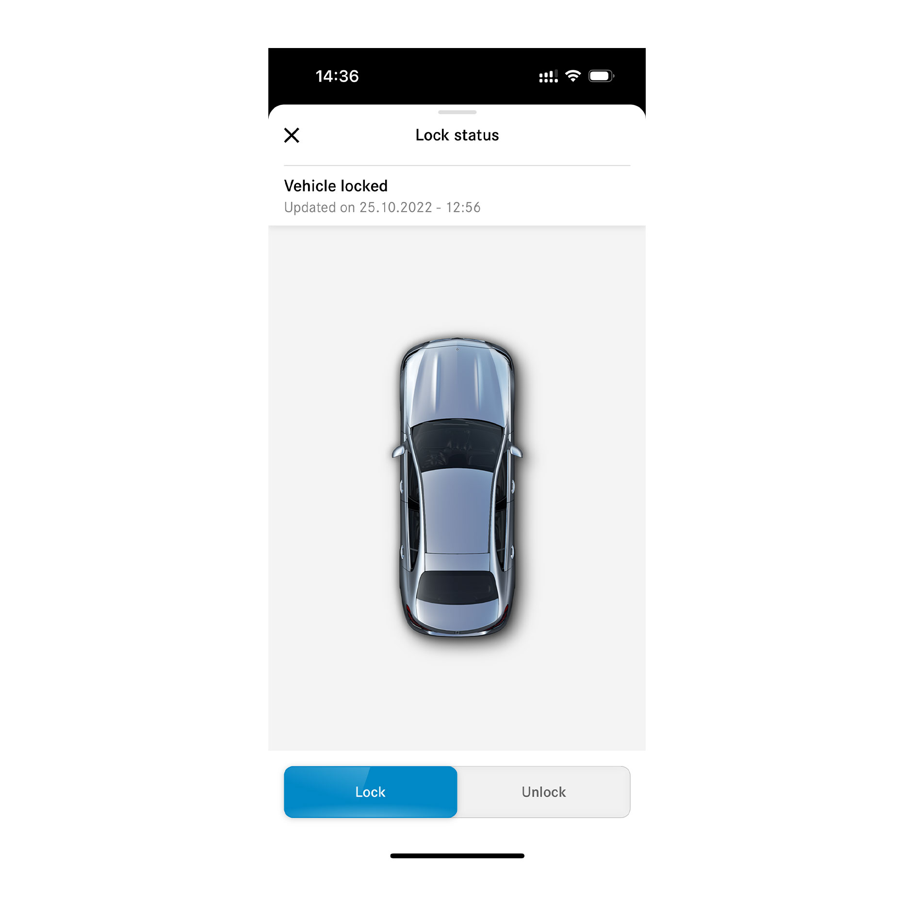 Fecho e Desbloqueio Remoto de Portas | Remote | Mercedes-Benz Um smartphone mostra o ecrã que é apresentado quando o Extra Digital Fecho e abertura remota de portas deteta que todas as portas estão trancadas.