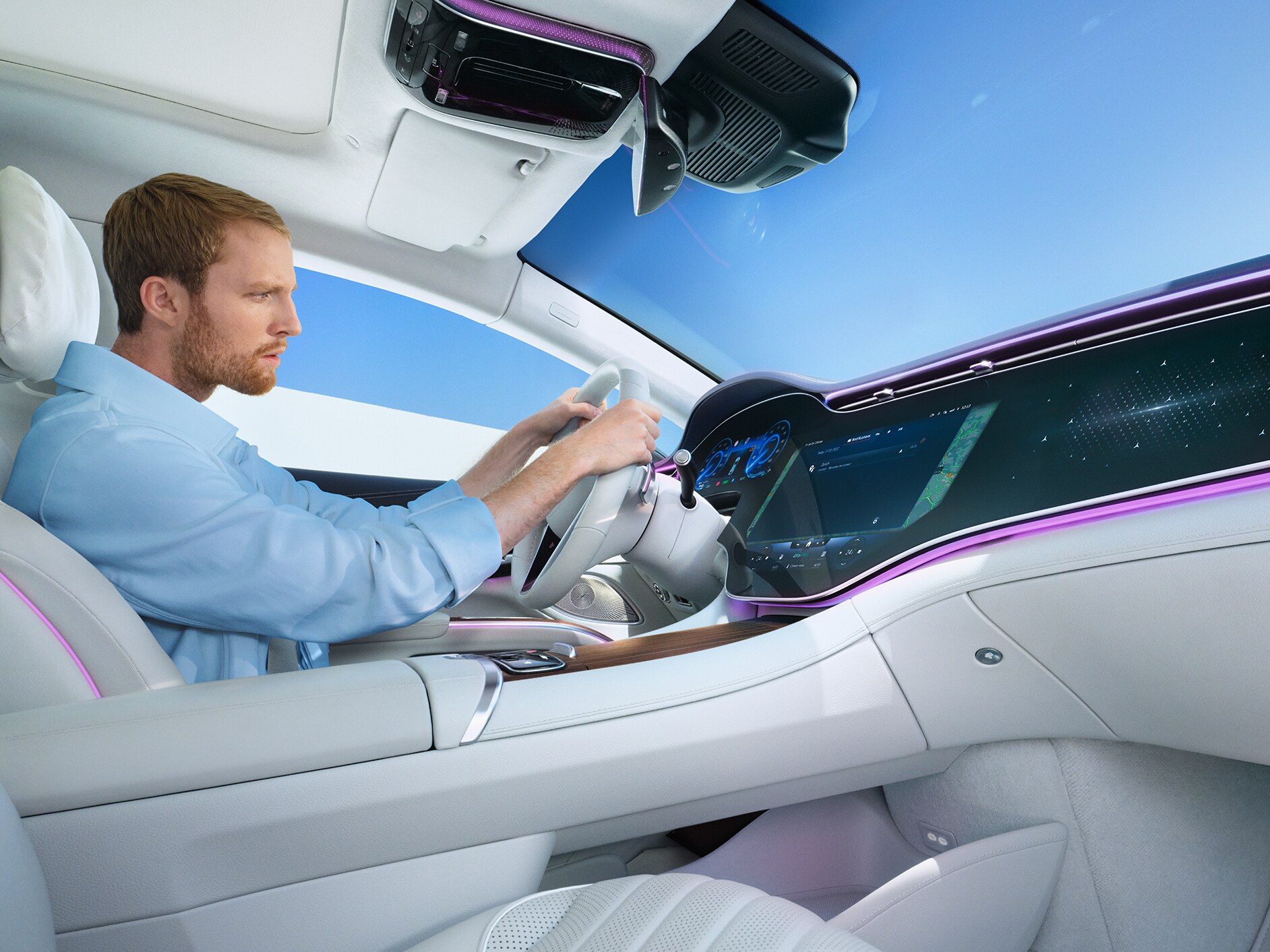 A aplicação de Mercedes-Benz Service num automóvel Mercedes-Benz.