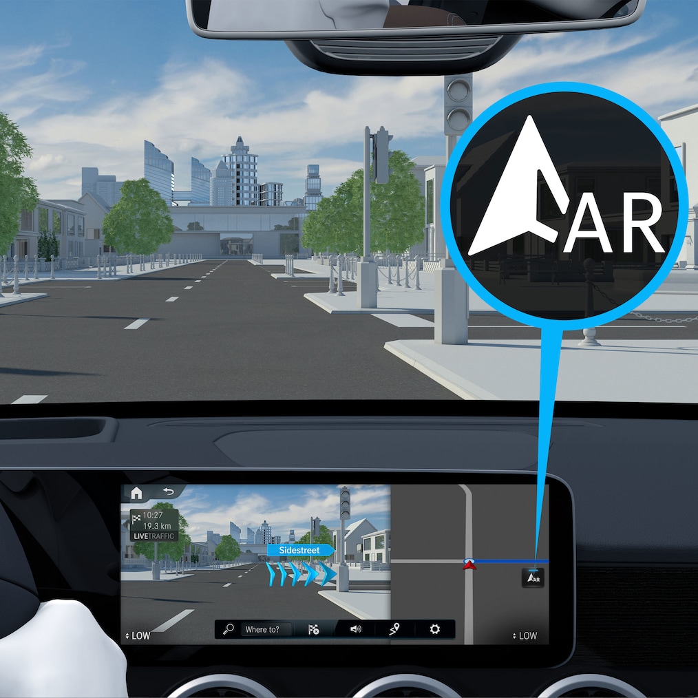 O funcionamento do Extra Digital: Realidade aumentada MBUX para navegação no Mercedes-Benz CLA Coupé.