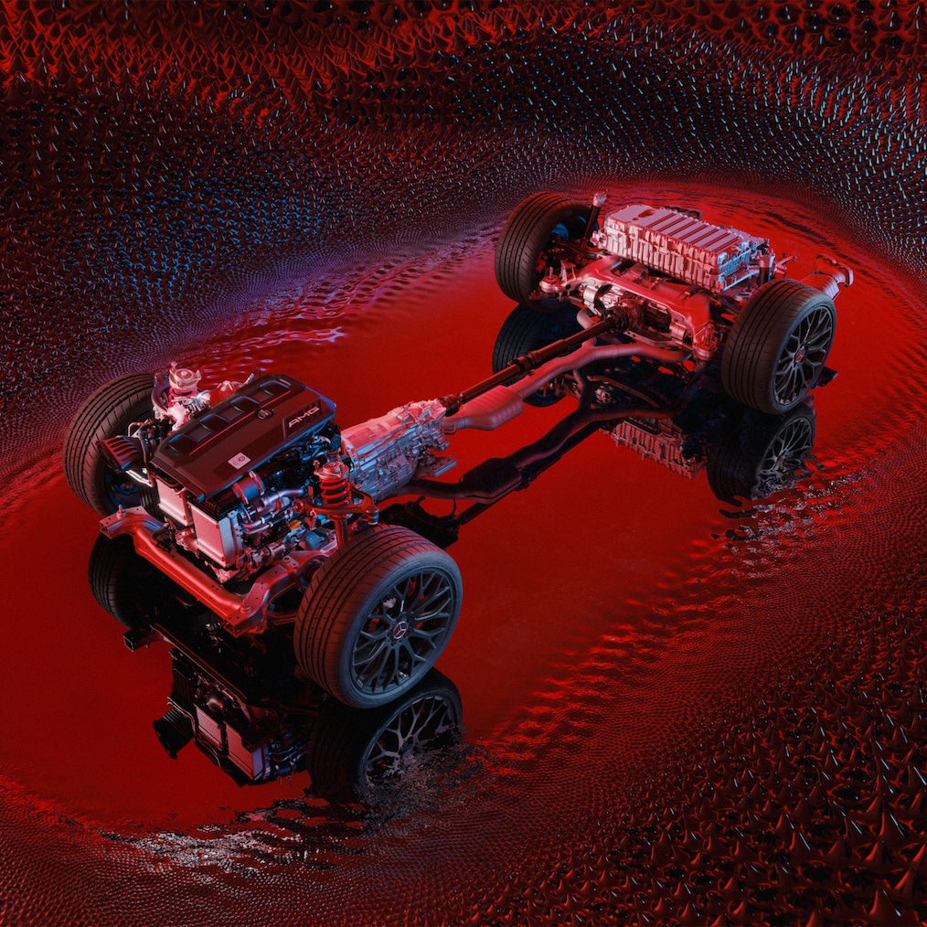 O chassi com cadeia cinemática do Mercedes-AMG C 63 S E PERFORMANCE.