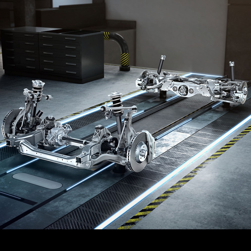 O chassis e a unidade de tração do Mercedes-AMG C 43.