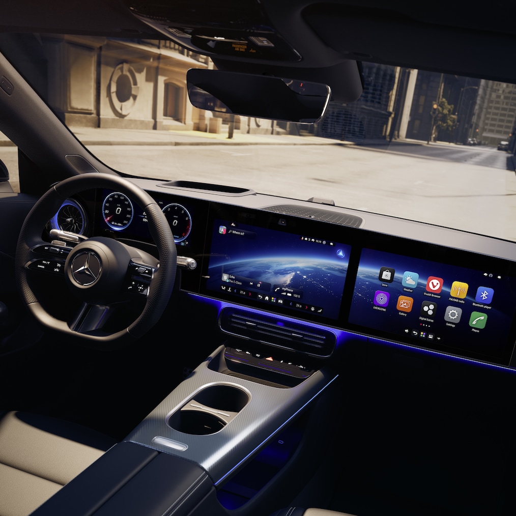 Vista do MBUX Superscreen no Mercedes-Benz CLA C178.