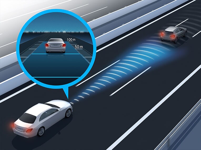 O Assistente Ativo de Regulação de Distância DISTRONIC no Mercedes-Benz CLA Coupé.