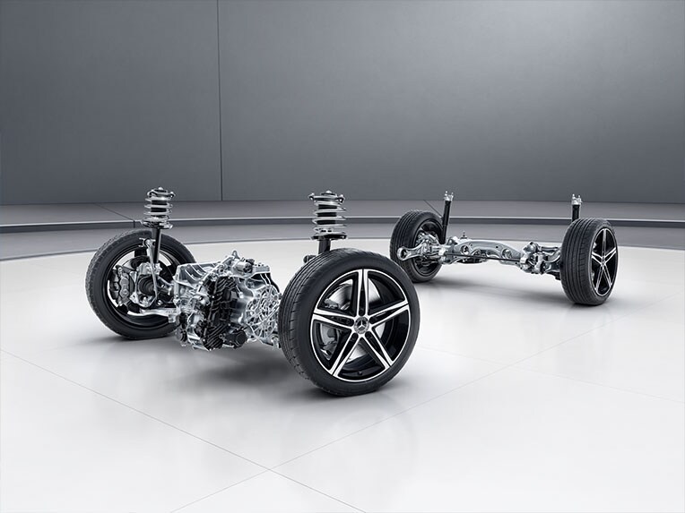 A suspensão com sistema de amortecimento adaptativo do Mercedes-Benz CLA Coupé.