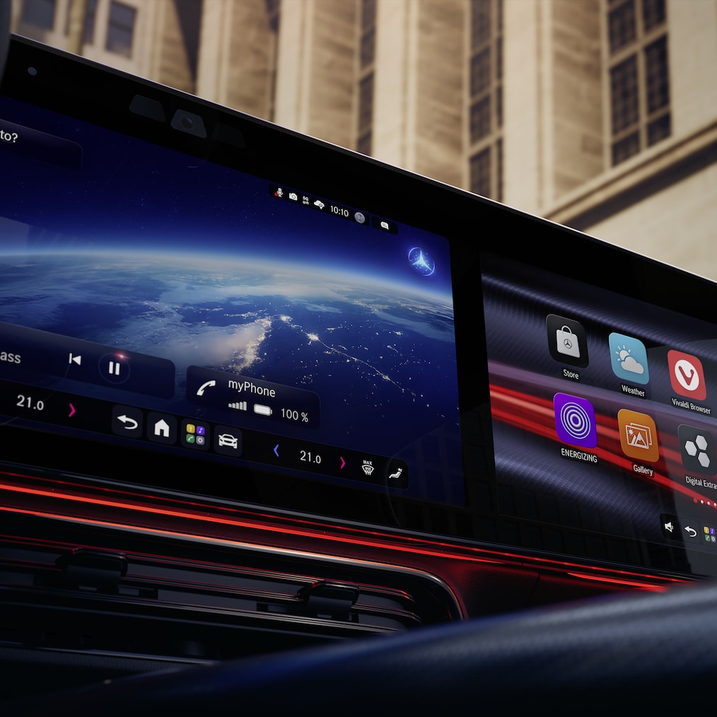 O MBUX Superscreen com o assistente virtual MBUX do Mercedes-Benz CLA C174.