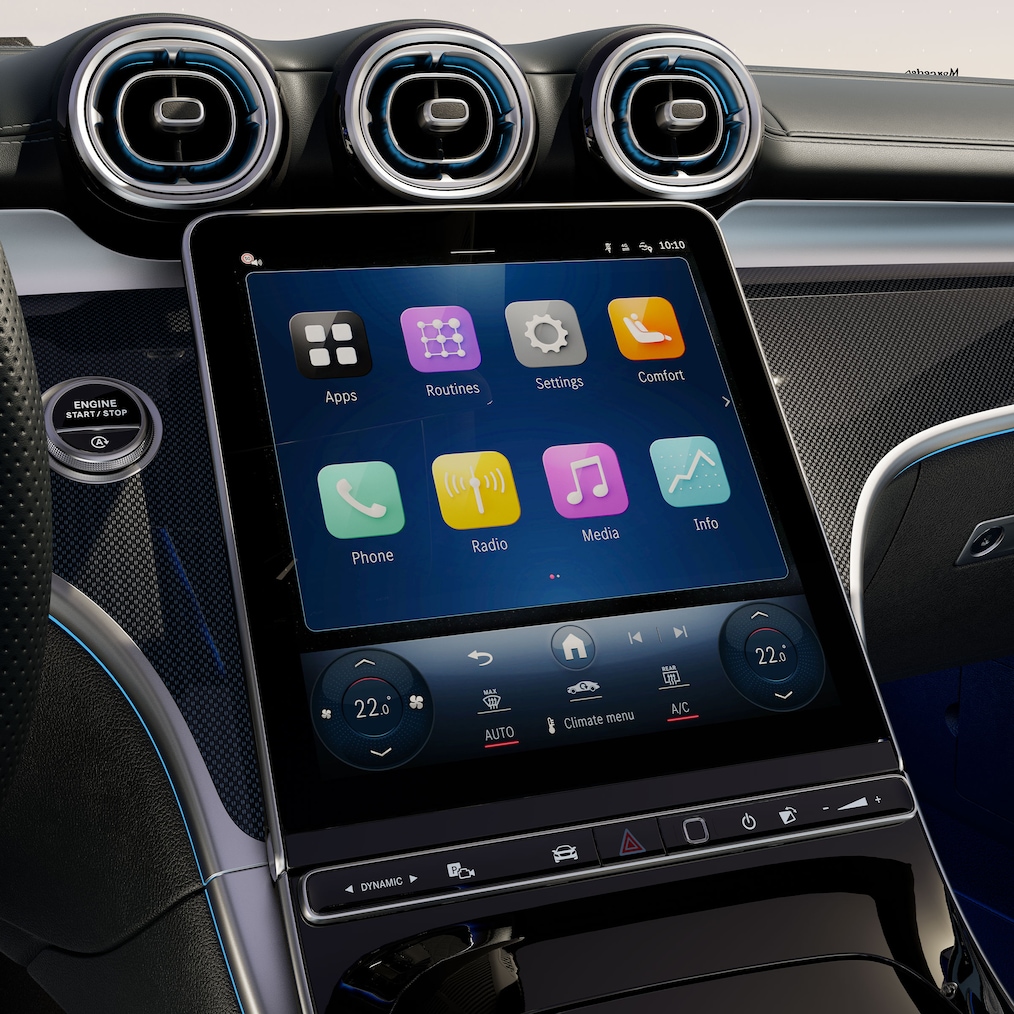 O display central de 30,2 cm (11,9") no Mercedes-Benz CLE Cabrio.