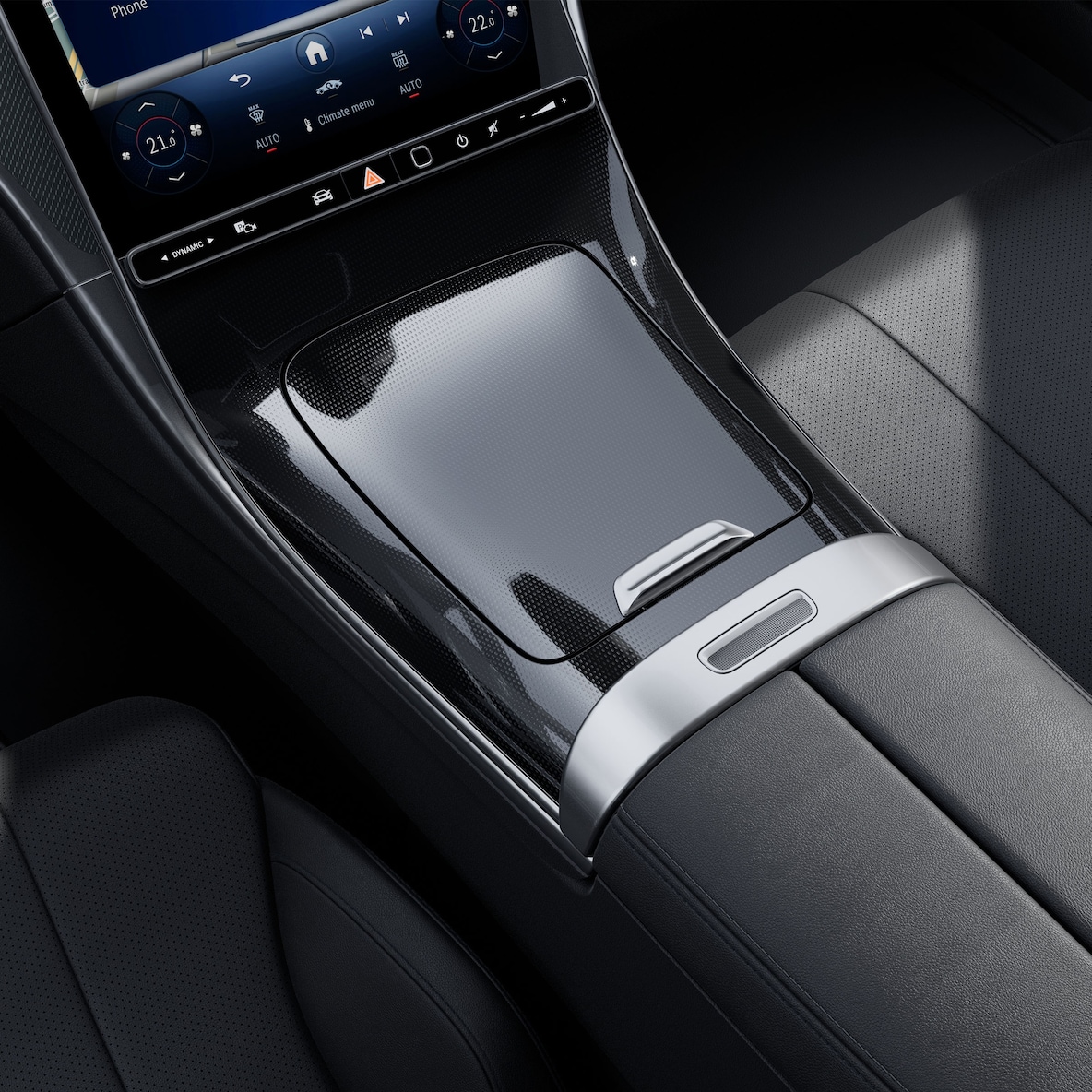 A consola central em preto de estrutura distinta no Mercedes-Benz CLE Coupé.