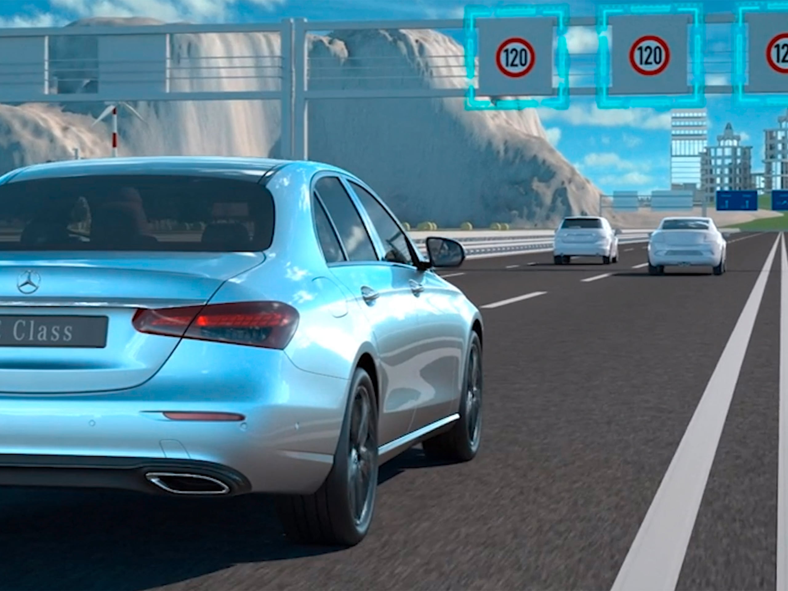 O vídeo apresenta o funcionamento do Assistente Ativo de Limite de Velocidade no Mercedes-Benz CLS Coupé.
