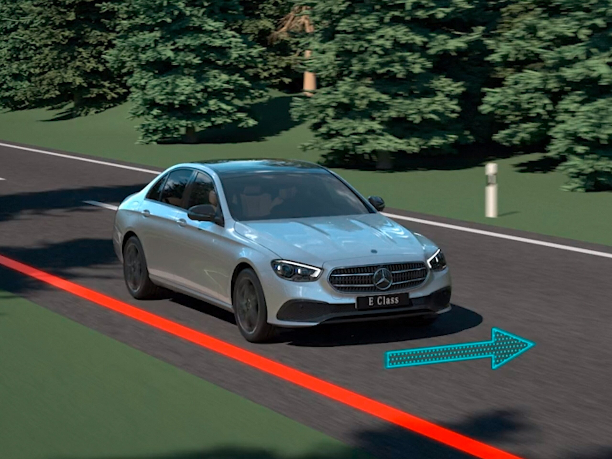 O vídeo apresenta o funcionamento do Assistente Ativo de Direção no Mercedes-Benz CLS Coupé.
