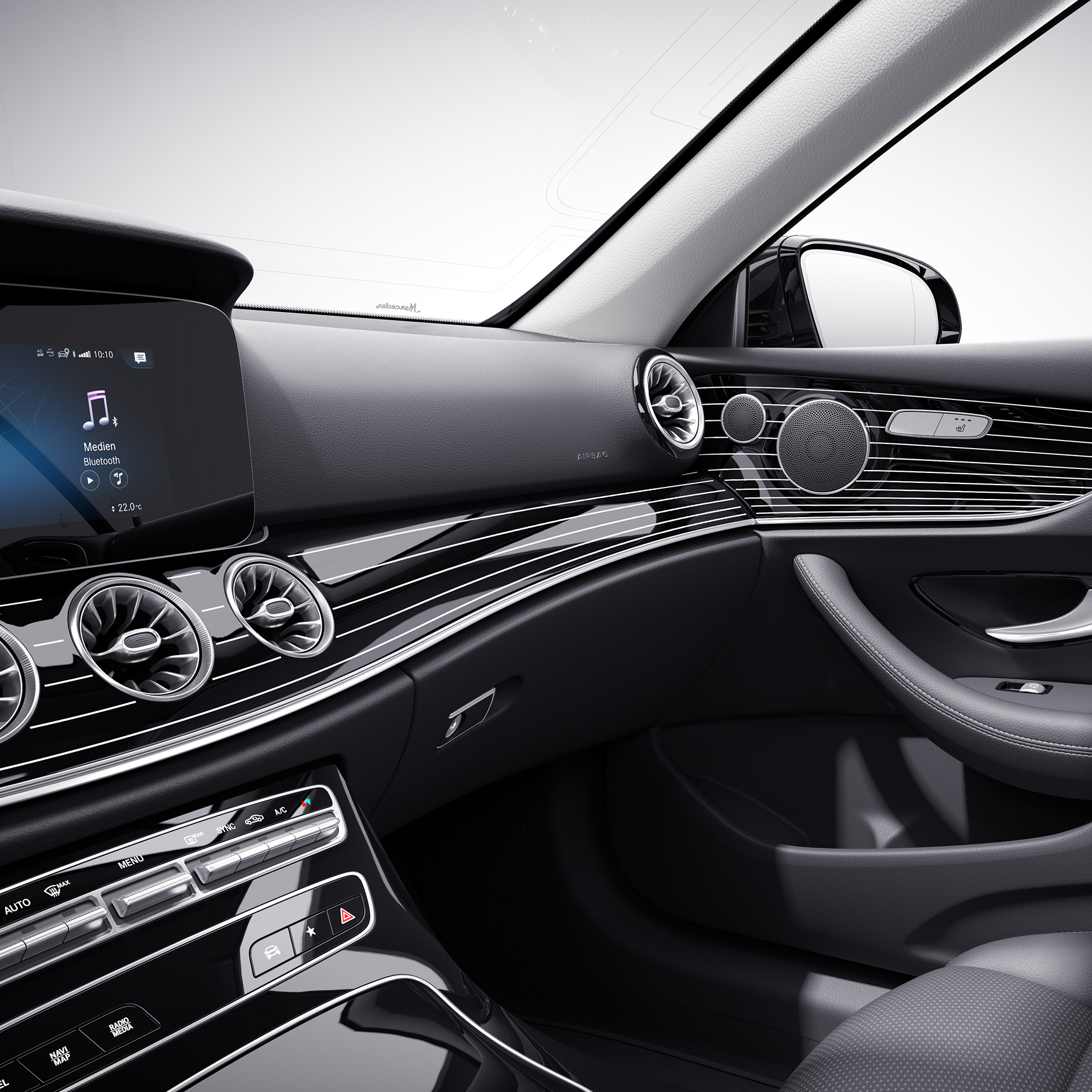 Elemento decorativo | Classe E Cabrio | Mercedes-AMG O interior do Mercedes-AMG Classe E Cabrio.