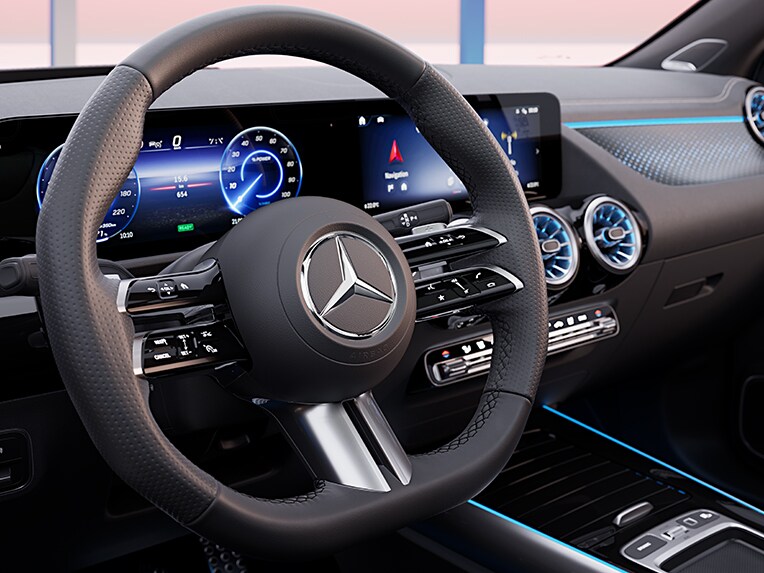 O volante desportivo do EQA da Mercedes-Benz.