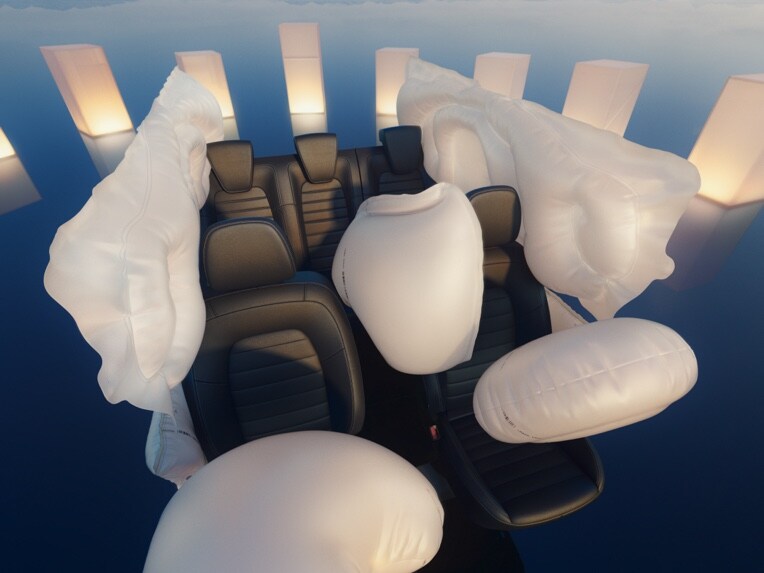 As posições dos airbags no interior do Mercedes-Benz EQT.