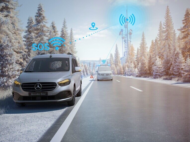O sistema de chamada de emergência Mercedes-Benz do EQT.