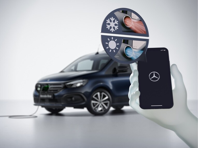 Funcionamento da pré-climatização no Mercedes-Benz EQT.