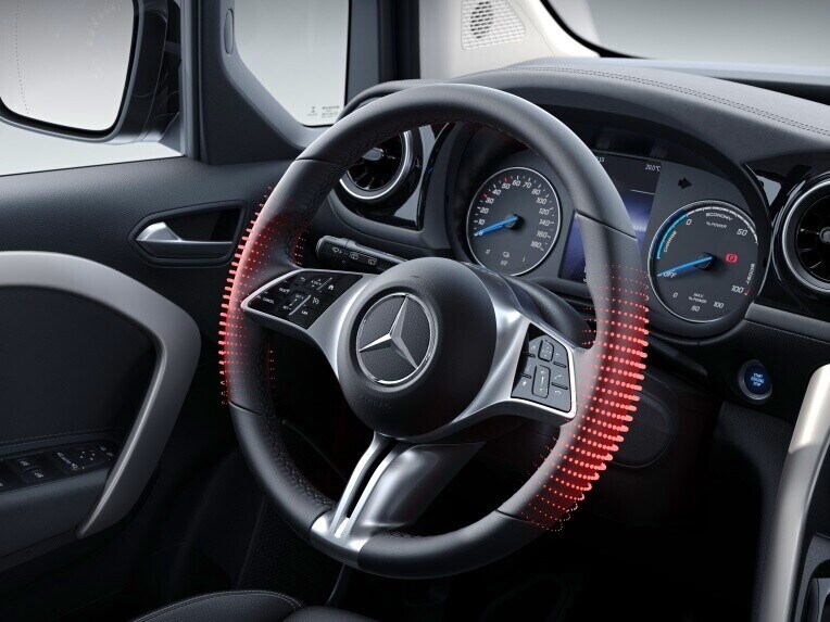 O aquecimento do volante do Mercedes-Benz EQT.
