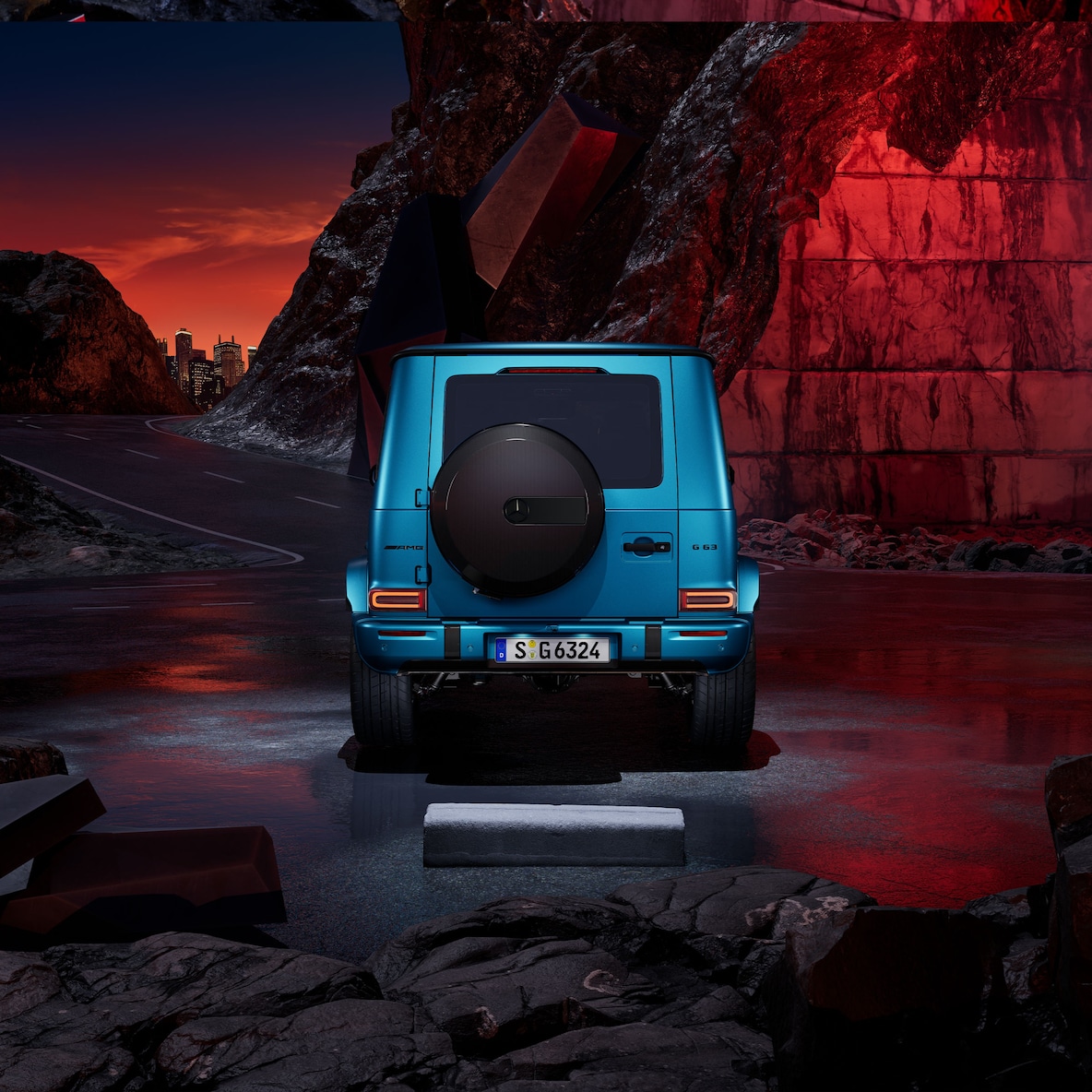 Vista frontal lateral de um Mercedes-AMG G 63 com Pack AMG Carbono Exterior.