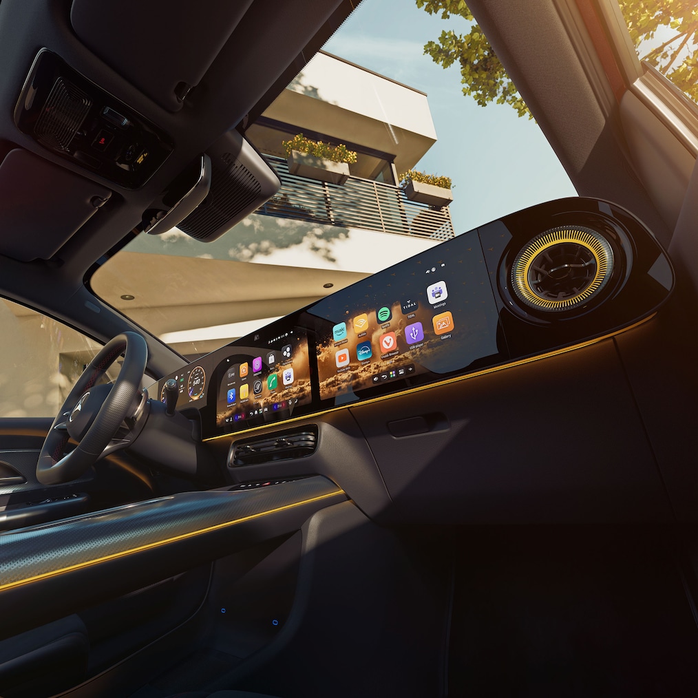 O MBUX Superscreen do novo Mercedes-Benz GLA elétrico.