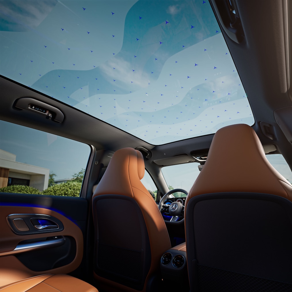 O teto panorâmico SKY CONTROL do novo GLB com tecnologia EQ.