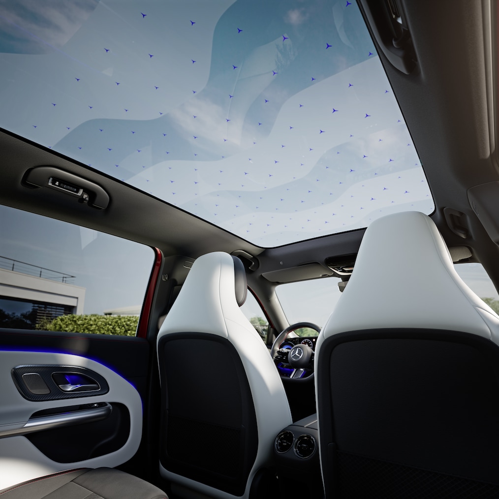 O teto panorâmico SKY CONTROL do GLB da Mercedes-Benz.