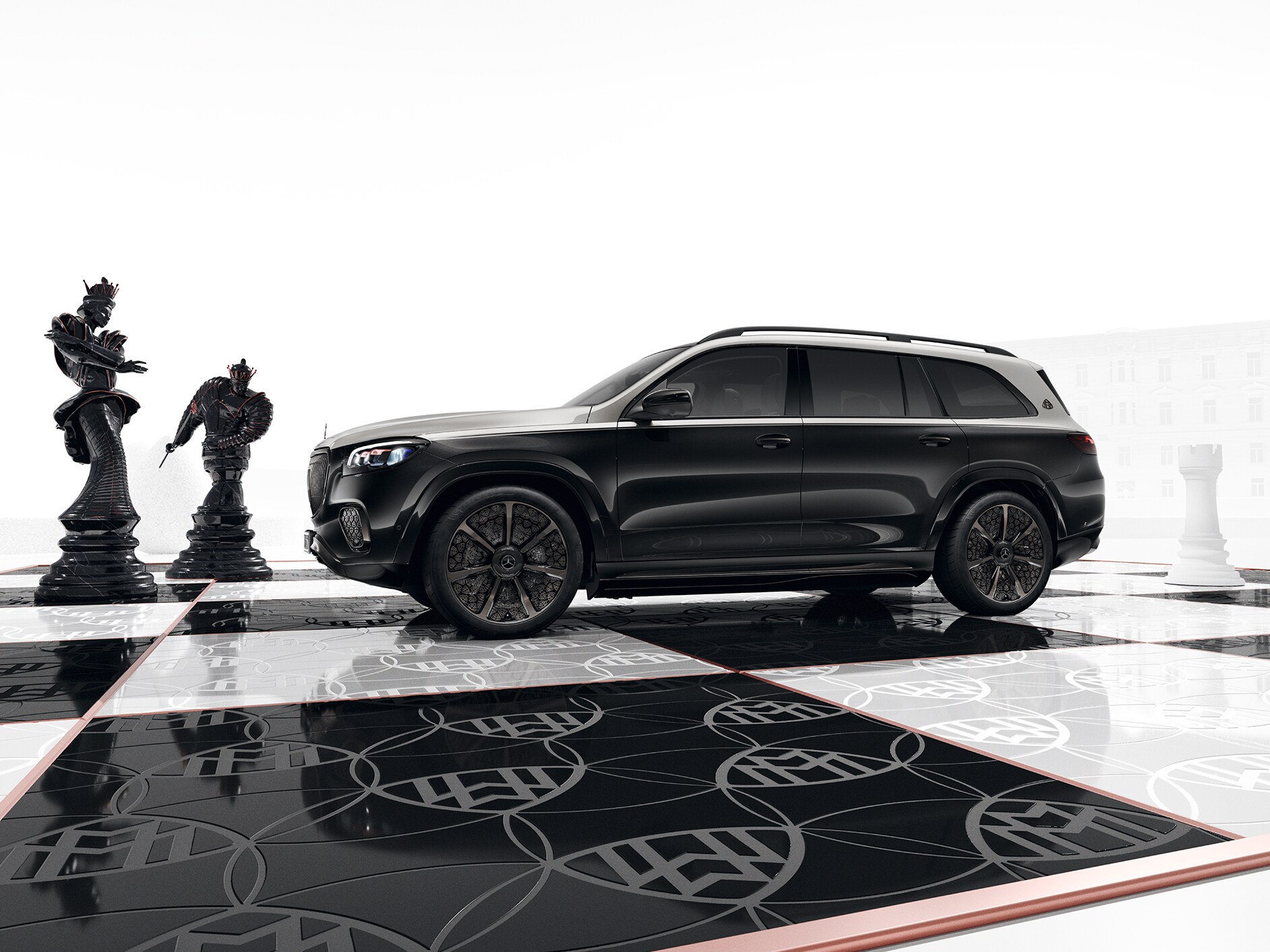 Mercedes-Maybach num tabuleiro de xadrez. 