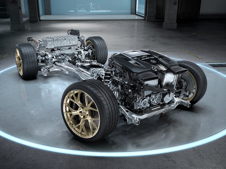 A ilustração do sistema de propulsão da Mercedes-AMG.