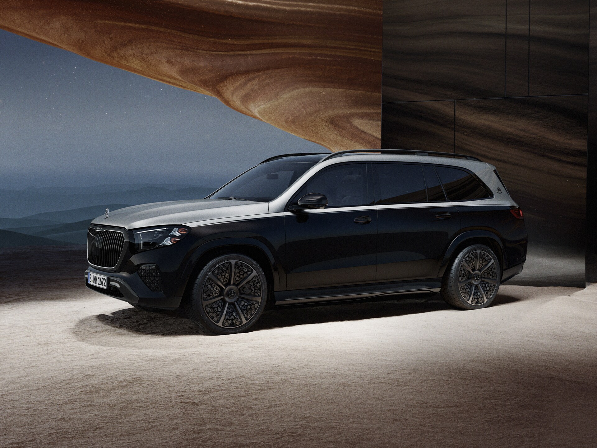 Vista frontal do Mercedes-Maybach GLS Night Series.