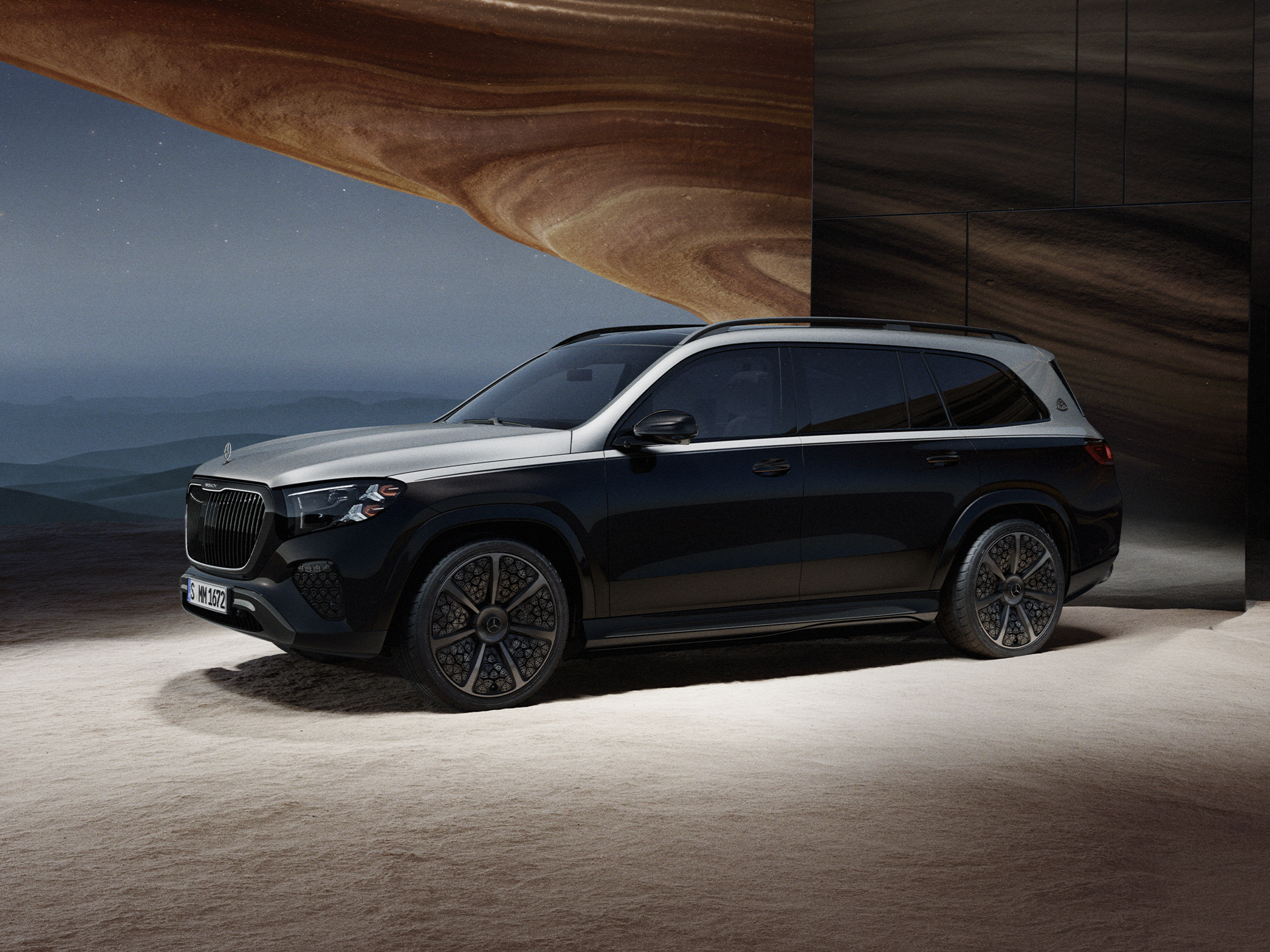 GLS Night Series | Marca | Mercedes-Maybach Vista frontal do Mercedes-Maybach GLS Night Series.