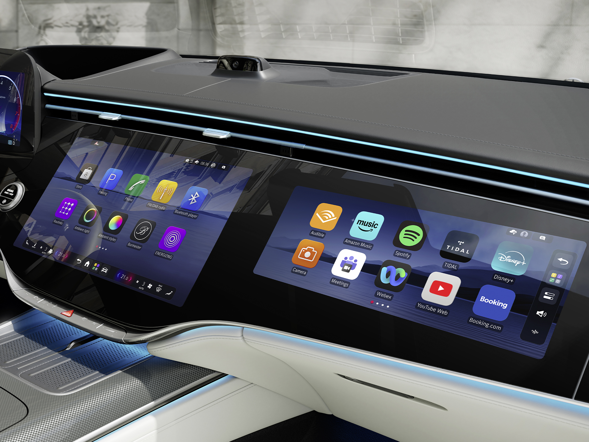 MB.OS | Classe S Limousine | Mercedes-Benz O MBUX Superscreen no cockpit do novo Mercedes-Benz Classe S Limousine Longo apresenta o MB.OS da Mercedes-Benz.