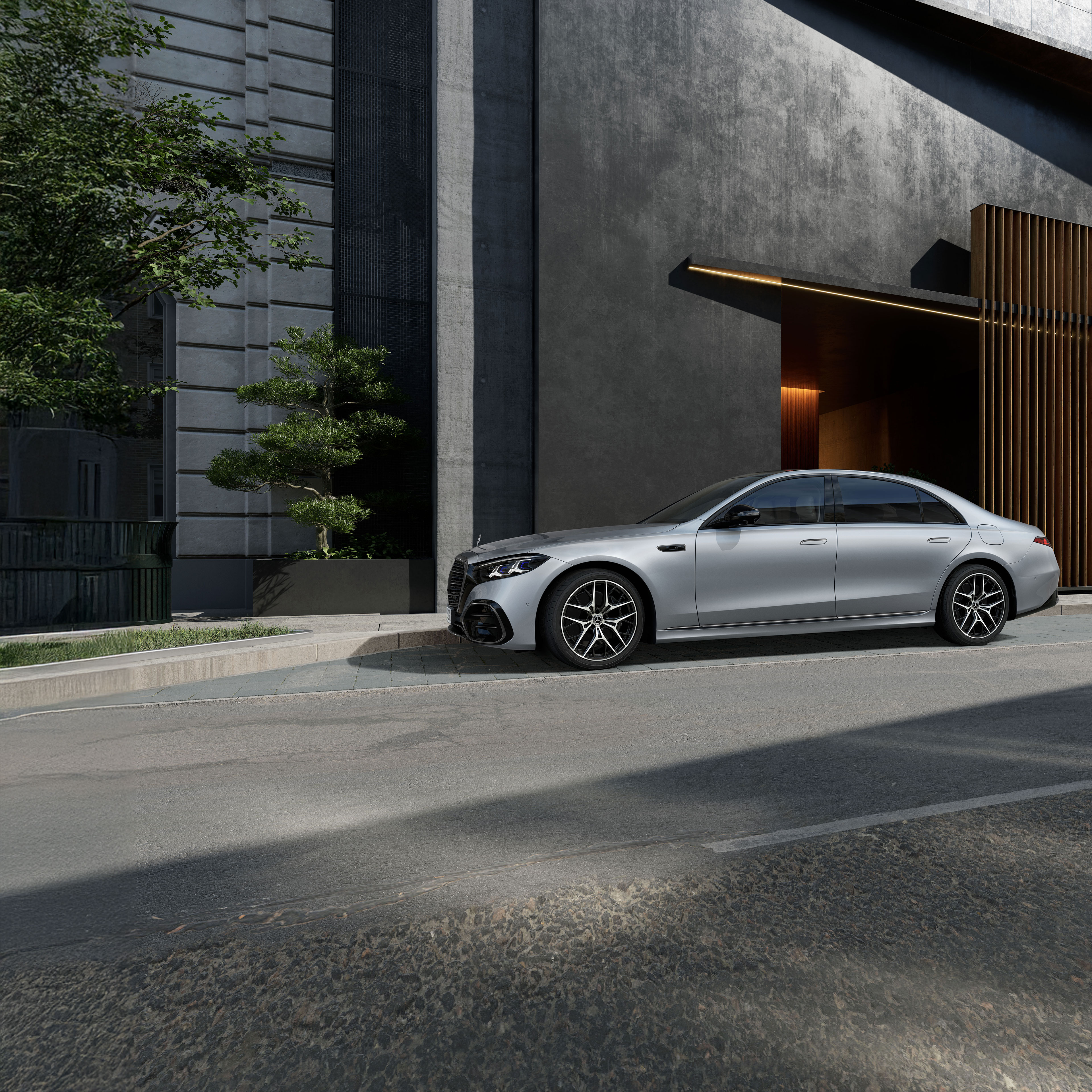 Classe S Limousine | Mercedes-Benz O novo Mercedes-Benz Classe S Limousine Longo numa vista lateral de perto.