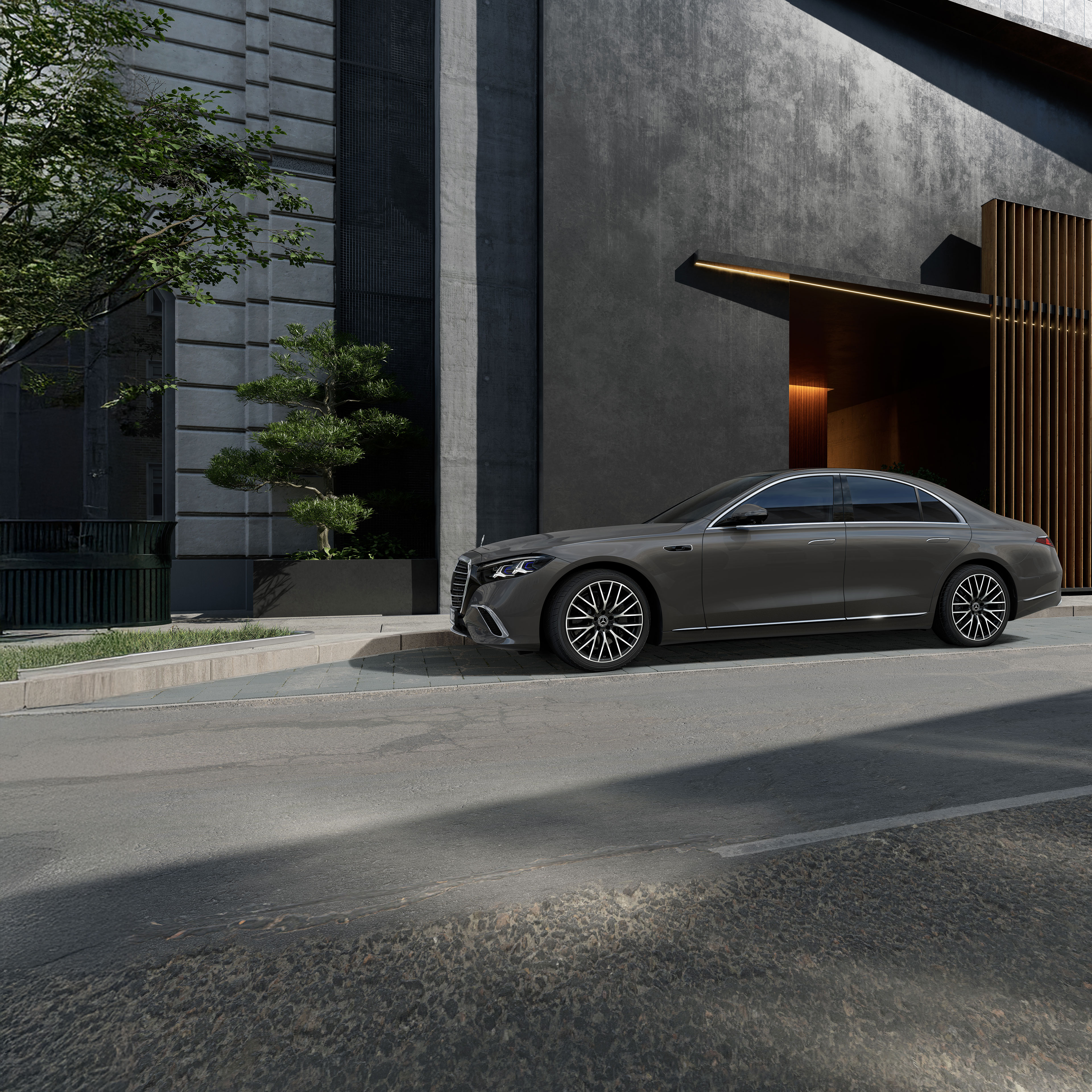 Classe S Limousine | Mercedes-Benz A nova Mercedes-Benz Classe S Limousine numa vista lateral de perto.