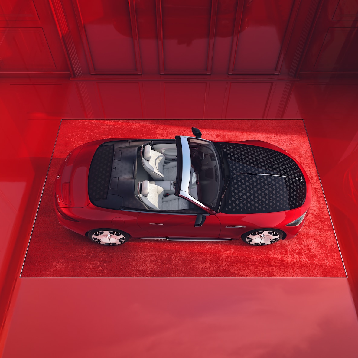 Vista superior do Mercedes-Maybach SL 680 Monogram Series, aberto, com o conceito de design «Red Ambience».