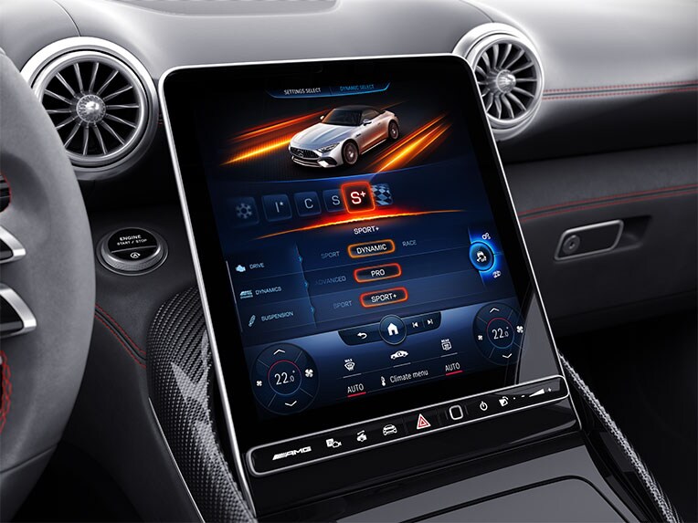 Pack AMG DYNAMIC PLUS no interior do Mercedes-AMG SL Roadster.