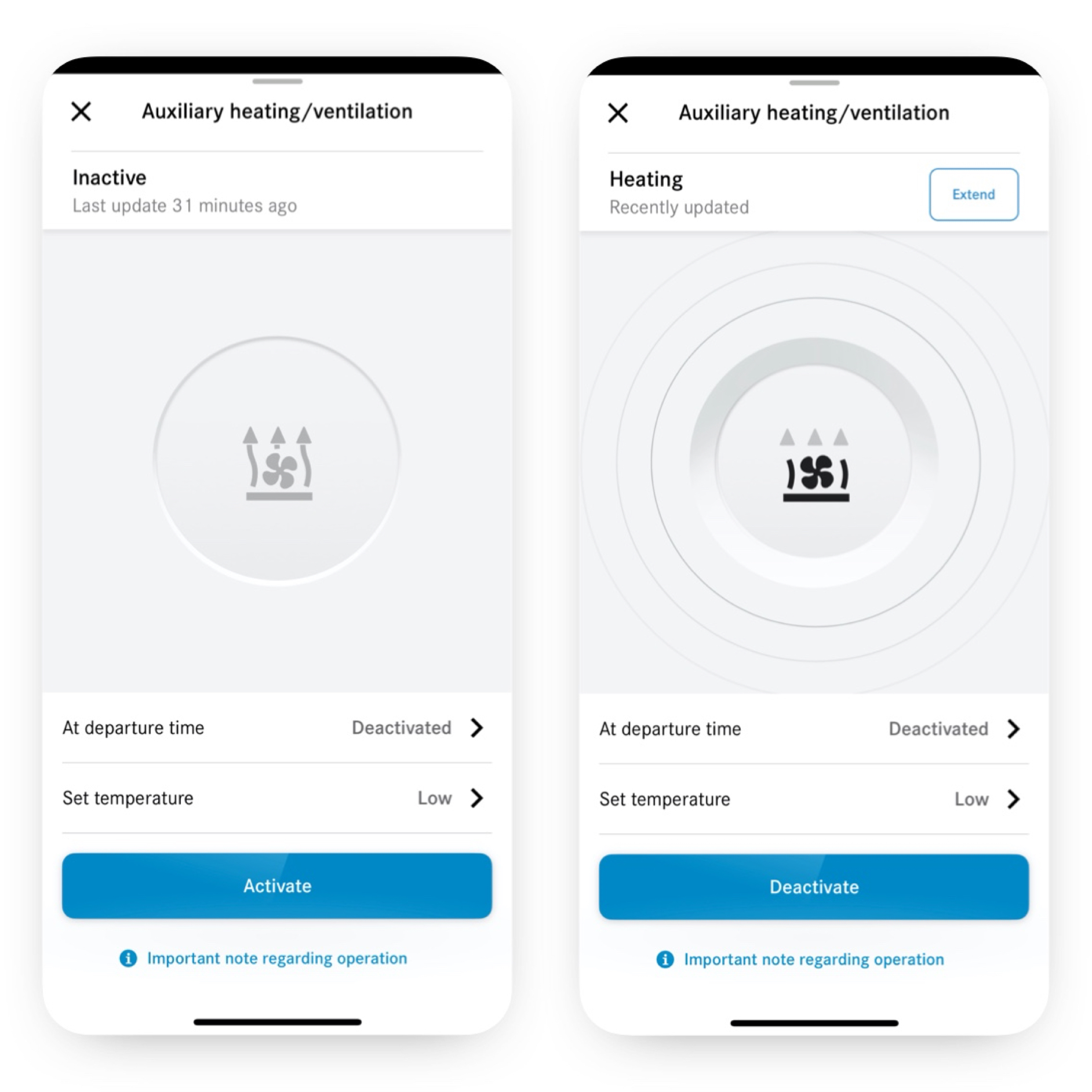 Programação Aquecimento/ventilação auxiliar | Pack Excelência | Mercedes me Num smartphone é ajustada a climatização com a funcionalidade digital extra Programação do aquecimento/ventilação auxiliar.