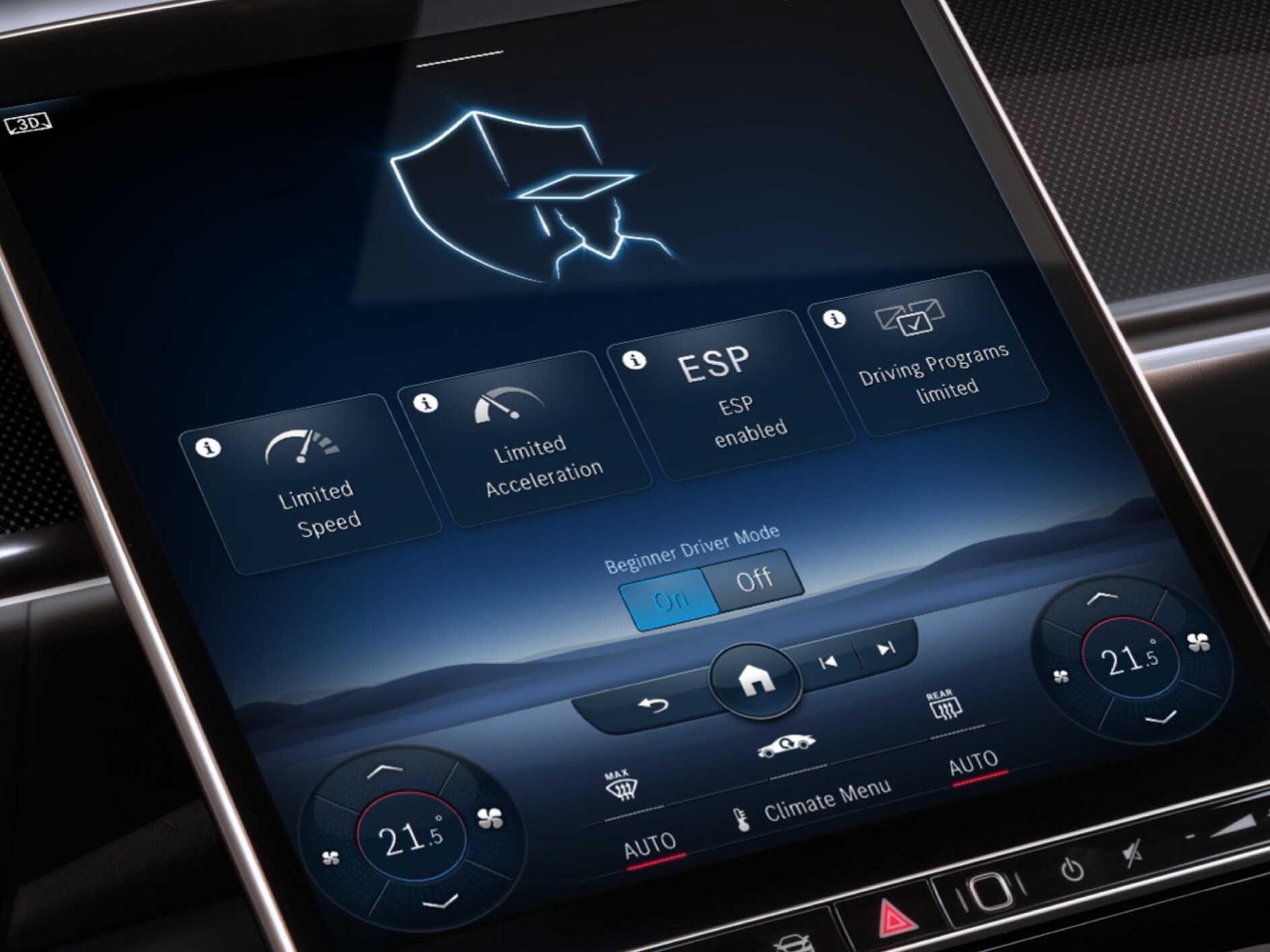 No sistema multimédia MBUX é apresentado o menu do extra digital Definição do limite de velocidade.