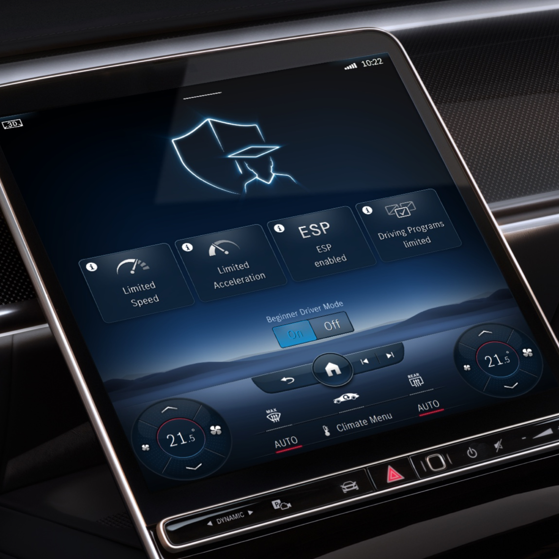 No sistema multimédia MBUX é apresentado o menu do extra digital Definição do limite de velocidade. No sistema multimédia MBUX é apresentado o menu do extra digital Definição do limite de velocidade.