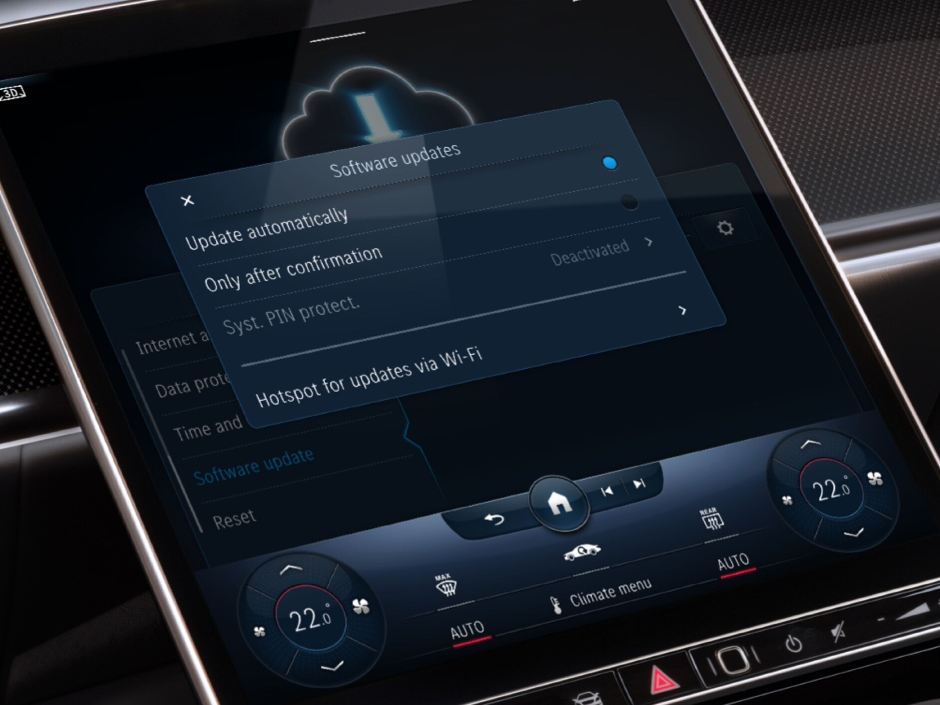 O sistema multimédia MBUX atualiza o mapa de navegação através do Extra Digital Atualização de mapas online.