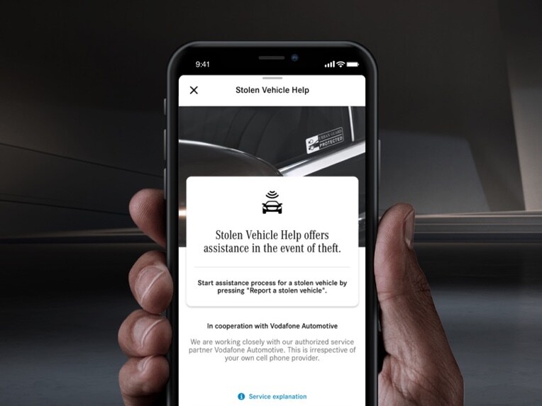 Num smartphone, através da funcionalidade digital extra do tema GUARD 360°, é disponibilizada ajuda no caso de roubo do veículo.