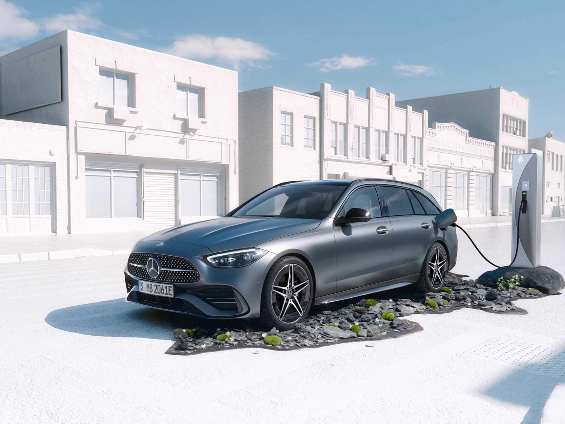 Vista frontal lateral do Classe C, modelo C 300 e Station, da Mercedes-Benz.