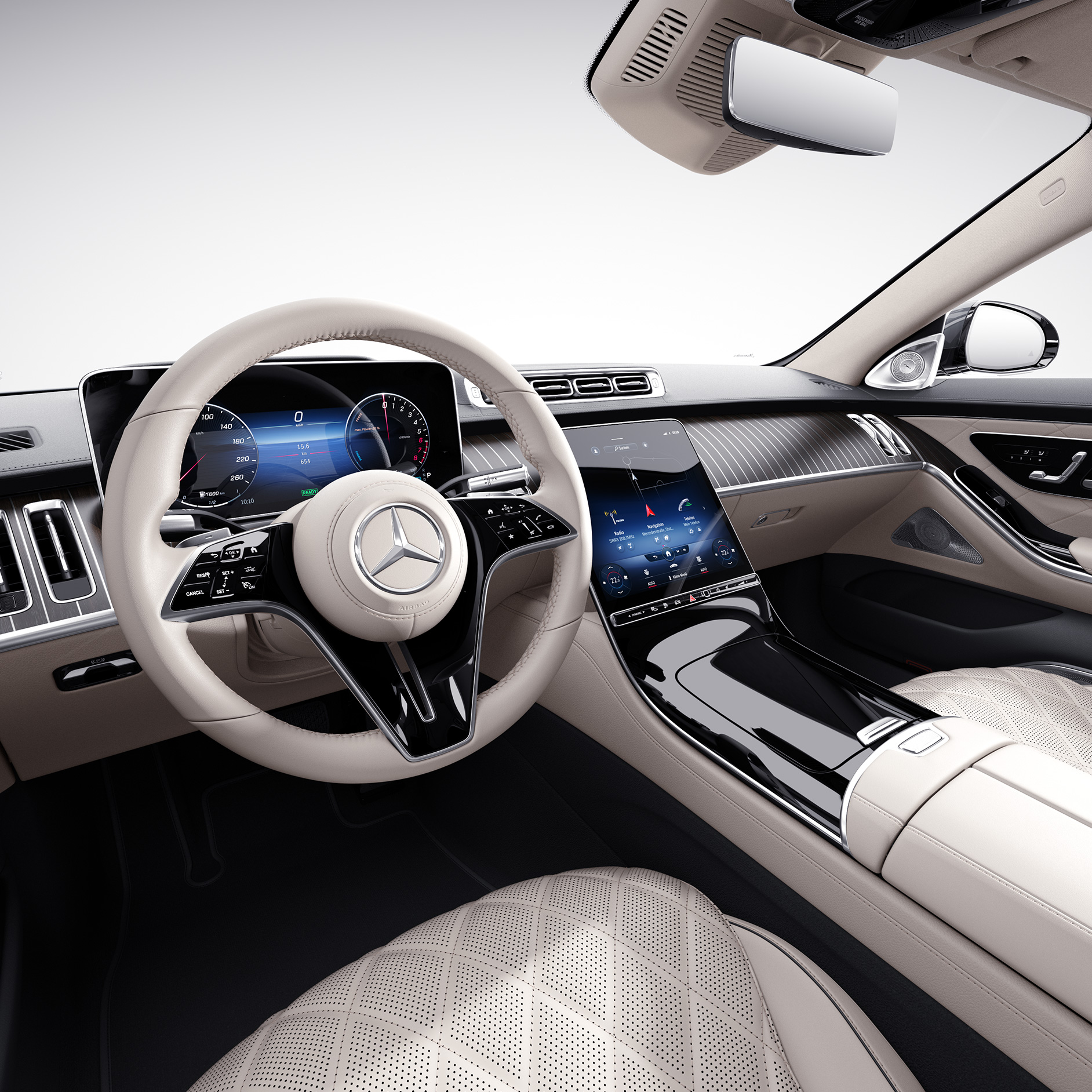 Assistente de autoestrada | Mercedes-Benz Intelligent Drive O display do condutor do Mercedes-Benz Classe S Limousine.