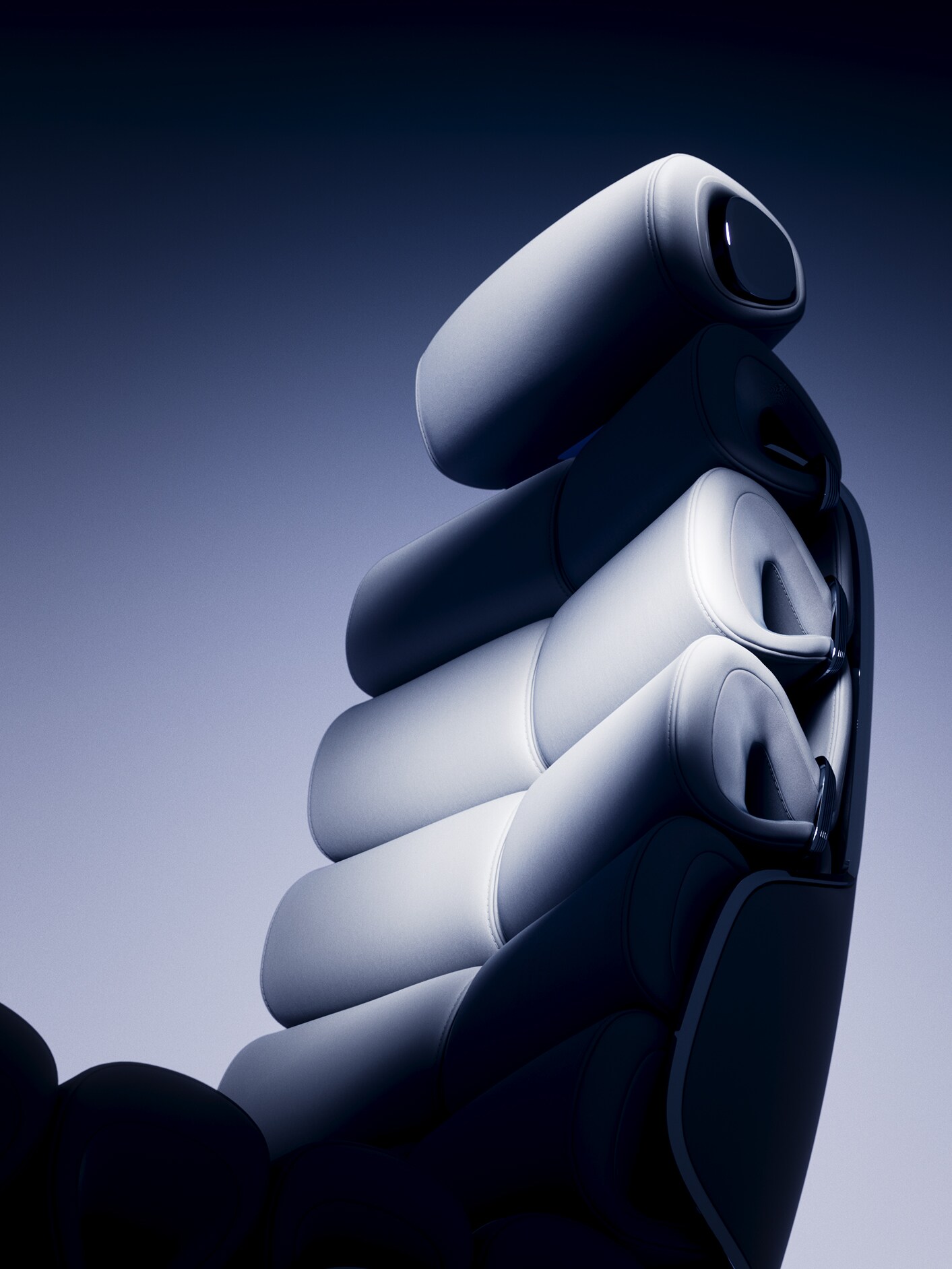 Os dois bancos de luxo no compartimento traseiro do Vision V em posição de descanso.