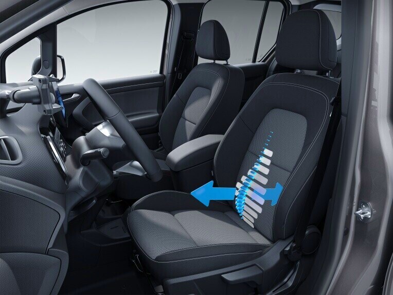 O banco do condutor de altura ajustável com apoio lombar no Mercedes-Benz Citan Tourer.