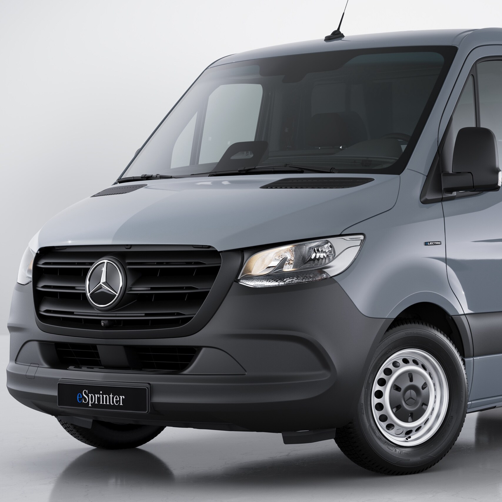 A vista frontal do Mercedes-Benz eSprinter Chassis.