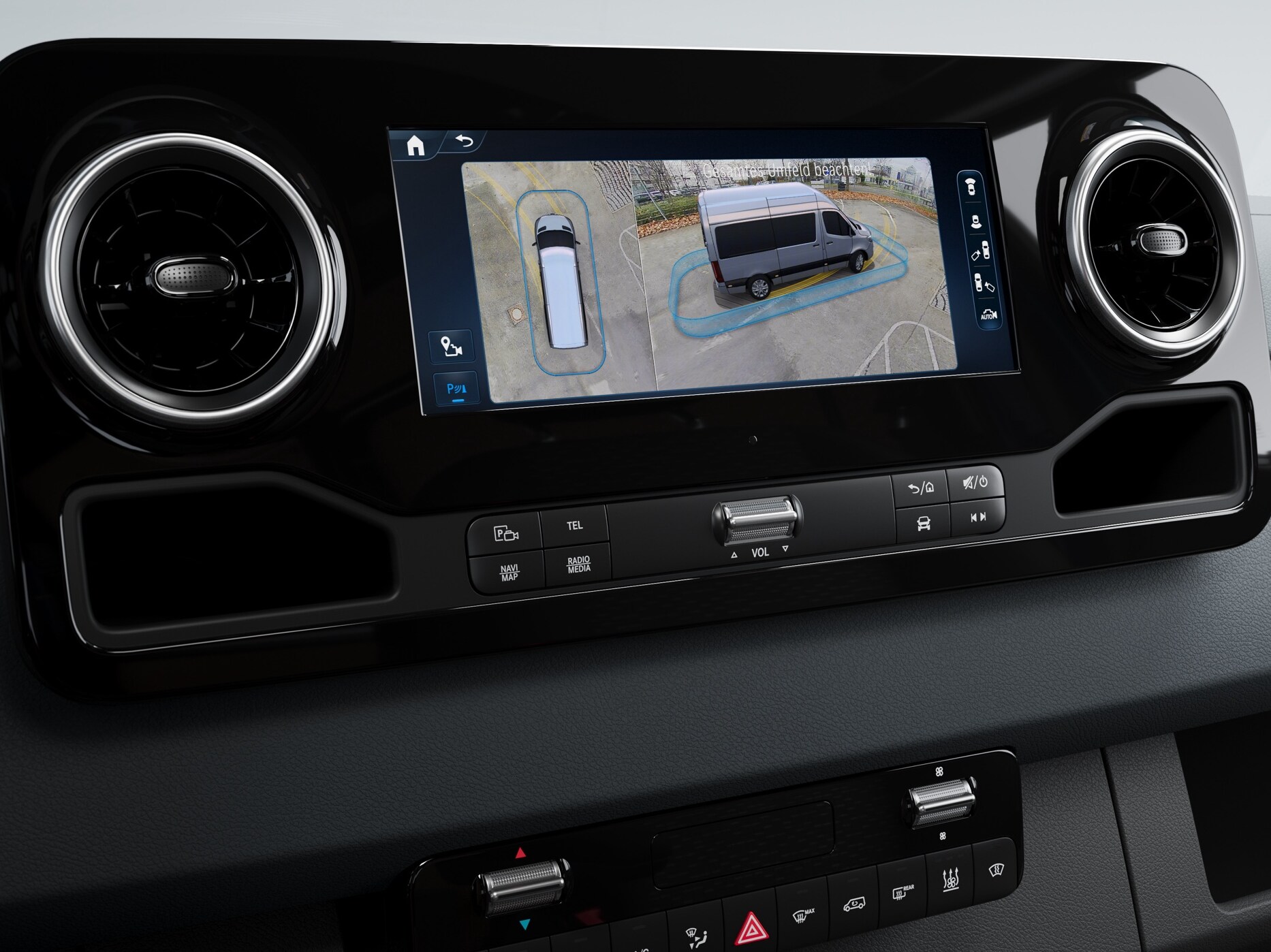 Display 360° surround view do Pack Parking para o Mercedes-Benz Sprinter.