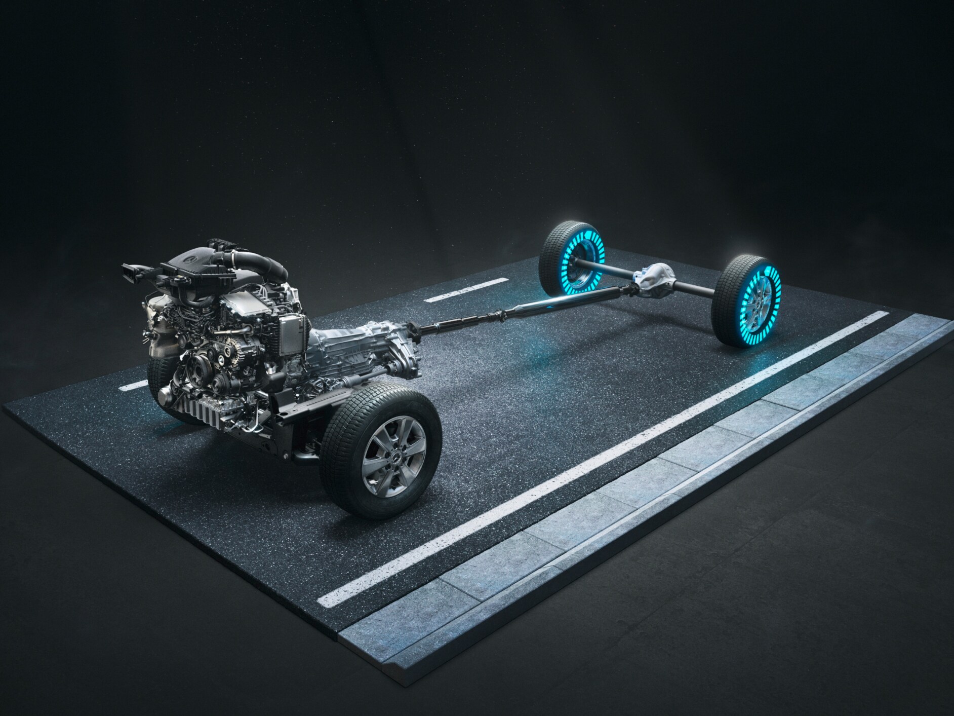 A tração integral 4x4 com torque-on-demand do furgão Sprinter.