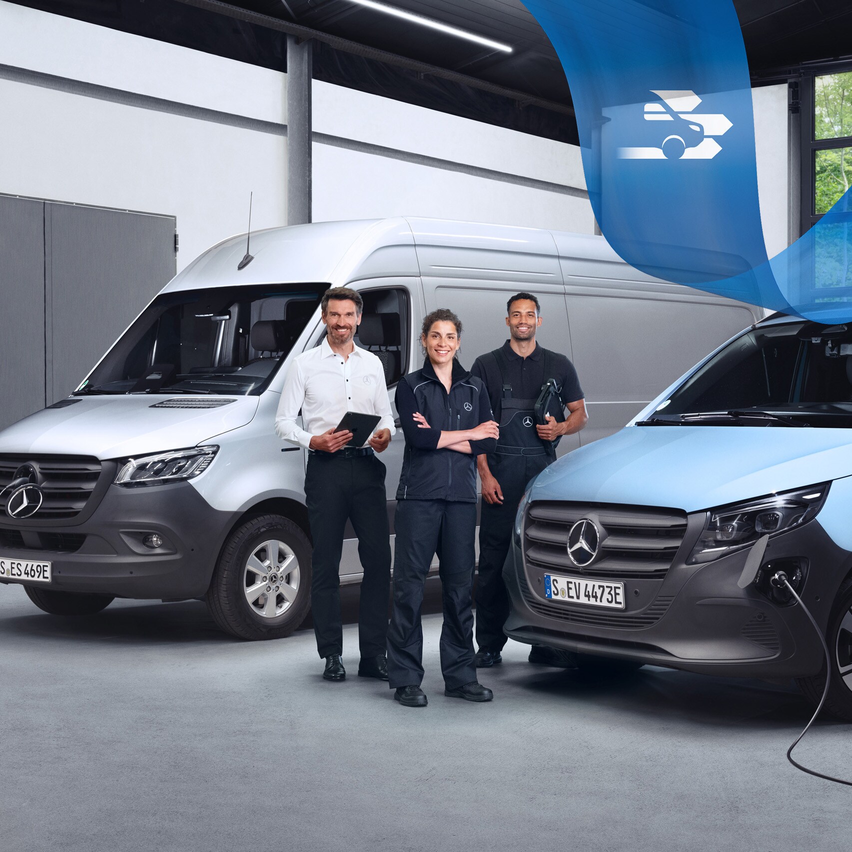 Serviços de veículos comerciais ligeiros elétricos Mercedes para uma mobilidade sustentável e máxima disponibilidade.